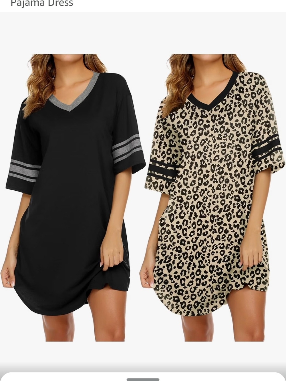 2-Pack V-Neck Sleep Shirts - Black & Leopard
